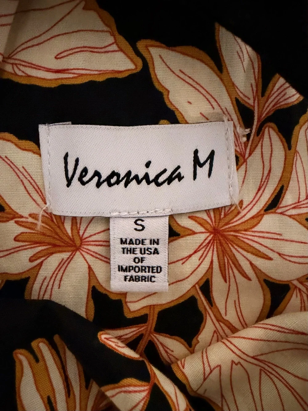 Veronica M Black Floral Halter Midi Dress with Cream-Tan Leaf Print